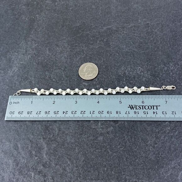 Braided White Synthetic Cat's Eye Bracelet | Sterling Liquid Silver 925 | 7" - Picture 5 of 5